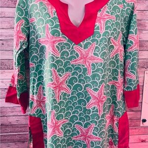Simply Southern Seastar Patterned Teal  and Pink Women's Bathing Suit Cover Up